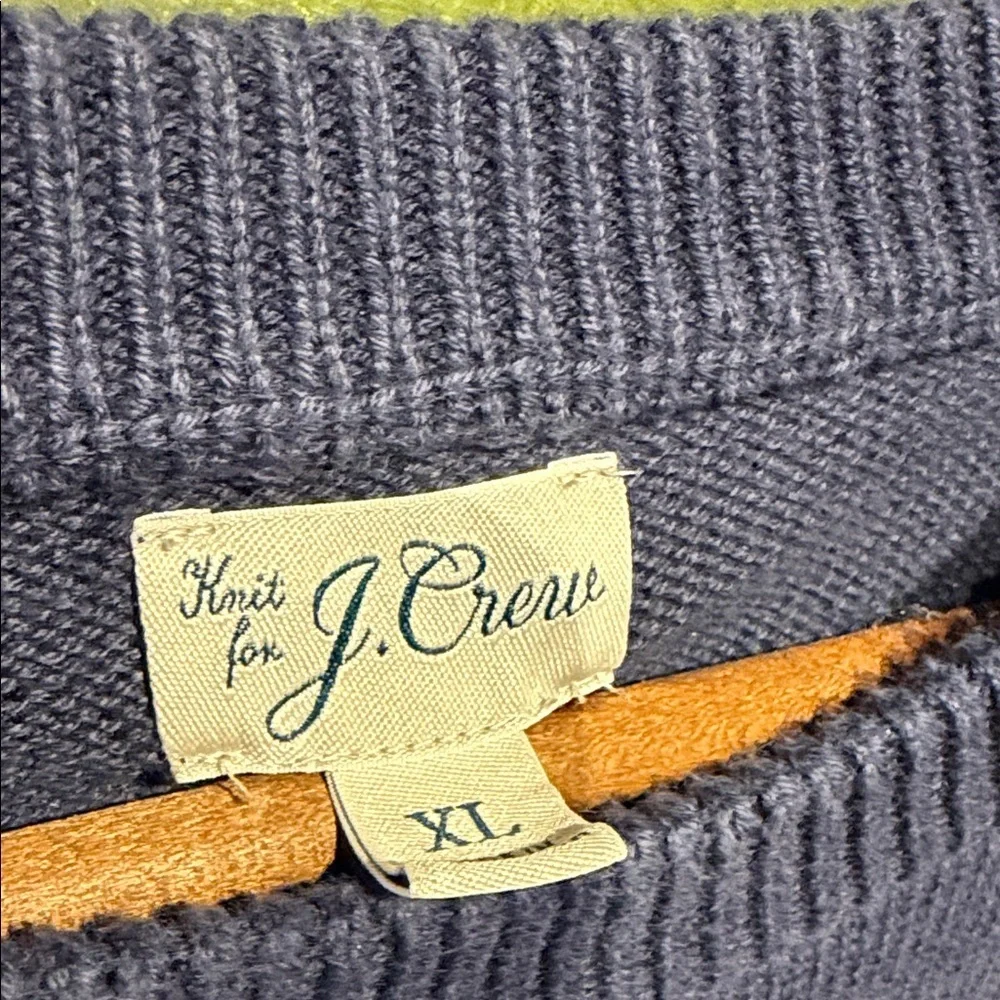 J. Crew Men's Navy and White Striped Crewneck Sweater